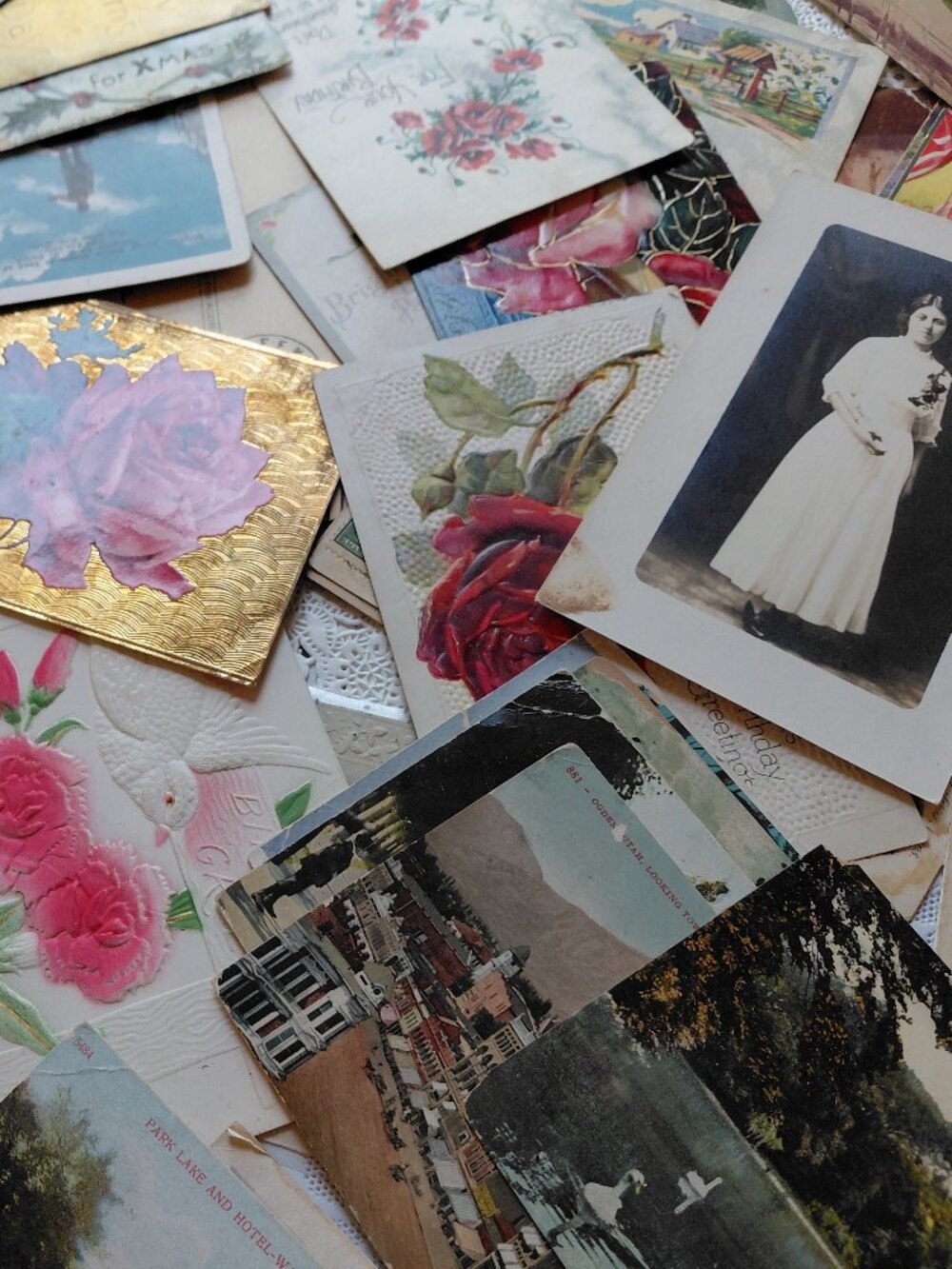 Damaged Vintage Postcards 50+ Random Mixed lot for Crafts Junk Journal Ephemera
